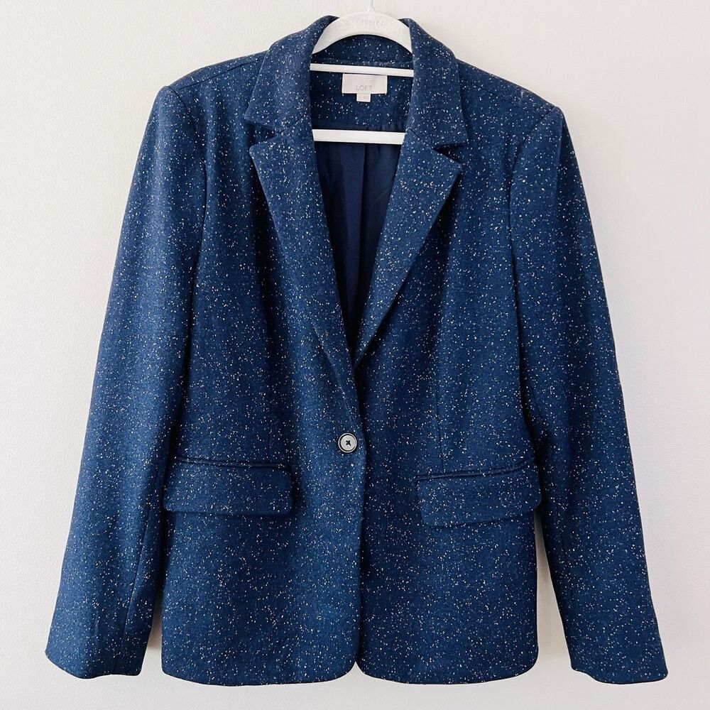 LOFT Navy Speckled Single-Button Blazer